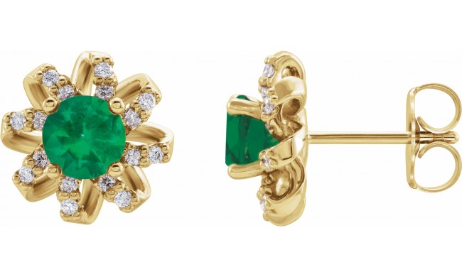 14K Yellow Emerald & 1/6 CTW Diamond Halo-Style Earrings