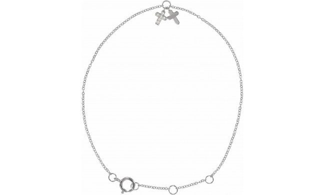 14K White .03 CTW Diamond Cross 5-7 Bracelet