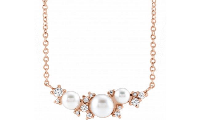 14K Rose Akoya Cultured Pearl & .08 CTW Diamond 16 Necklace