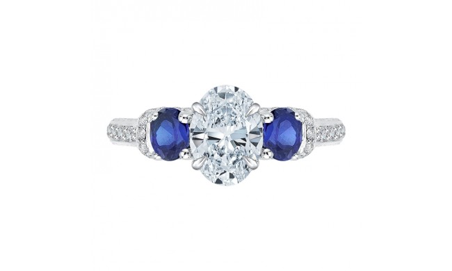 Shah Luxury 14K White Gold Oval Diamond With Sapphire Three-Stone Engagement Ring (Semi-Mount)