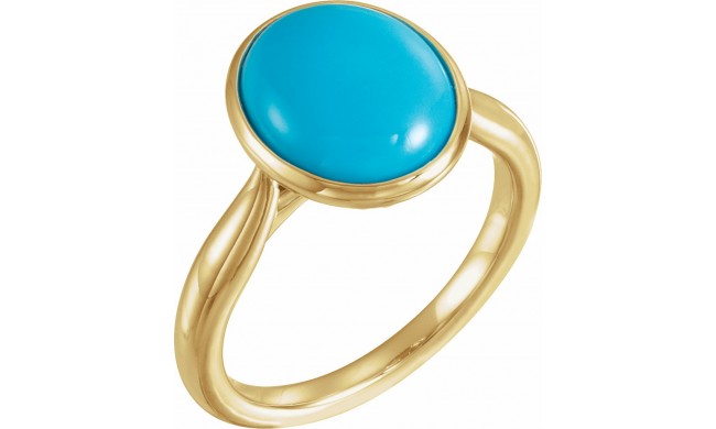 14K Yellow 12x10 mm Oval Cabochon Turquoise Ring