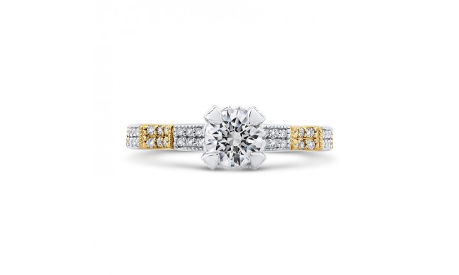Shah Luxury 14K Two Tone Gold Round Diamond Engagement Ring (Semi-Mount)