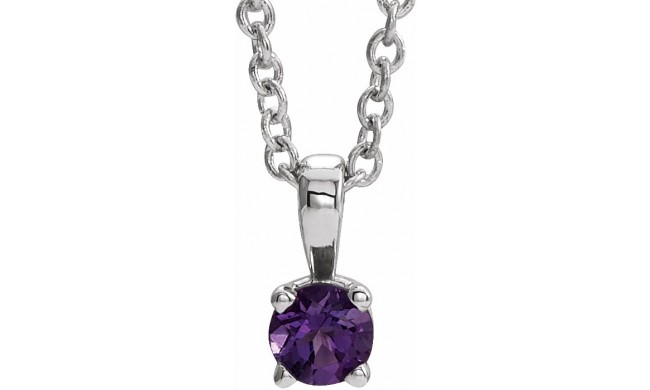 14K White 5 mm Round Amethyst Birthstone 16-18 Necklace