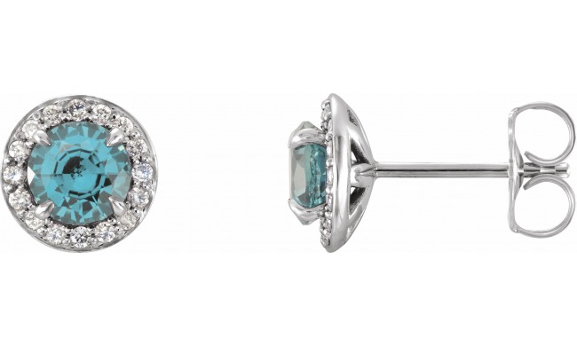 14K White 5 mm Round Aquamarine & 1/8 CTW Diamond Earrings