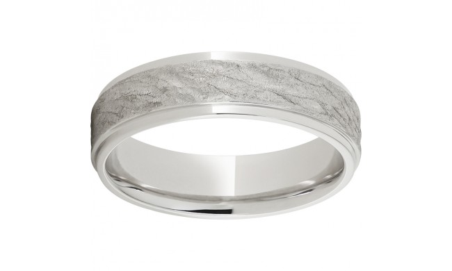 Modern Gold 6mm 10K White Gold Ring with Grooved Edges and Bark Finish