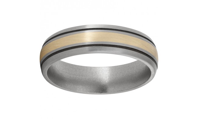 Titanium Domed Band with a 2mm 14K Yellow Gold Inlay, Two .5mm grooves with Antiquing, and Satin Finish