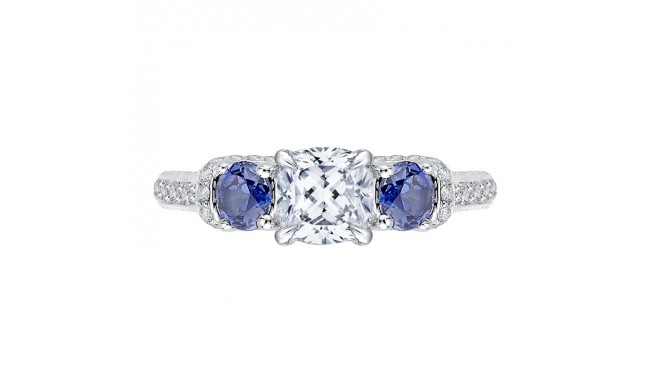 Shah Luxury 14K White Gold Cushion Diamond and Sapphire Three-Stone Engagement Ring (Semi-Mount)