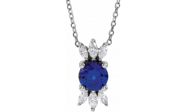 14K White Blue Sapphire & 1/5 CTW Diamond 16-18 Necklace