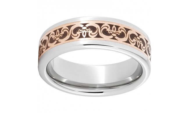 Serinium Pipe Cut Band with Copper Inlay and Fleur De Lis Laser Engraving