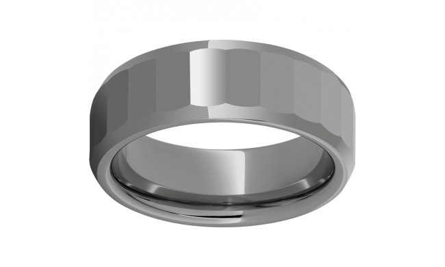 Rugged Tungsten  8mm Faceted Top Beveled Edge Polished Band