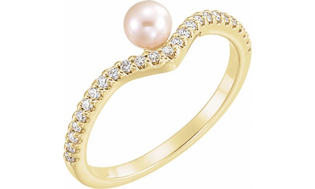 14K Yellow Freshwater Cultured Pearl & 1/5 CTW Diamond V Ring