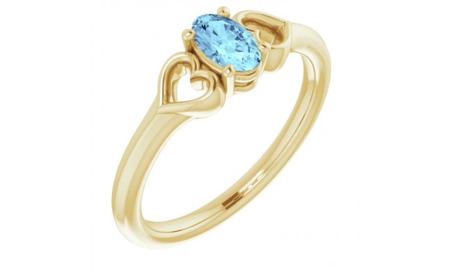 14K Yellow 5x3 mm Oval Aquamarine Youth Heart Ring