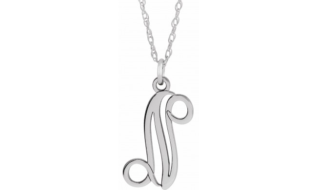 14K White Script Initial N 16-18 Necklace