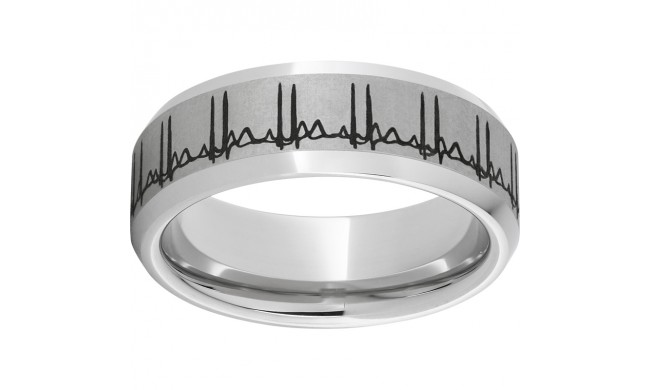 Serinium Beveled Edge Band with Double Heartbeat Laser Engraving