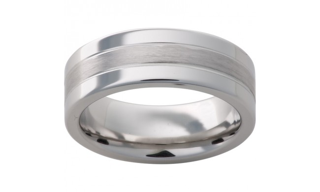 Serinium Pipe Cut Band with Two .5mm Grooves and Satin Finish Center