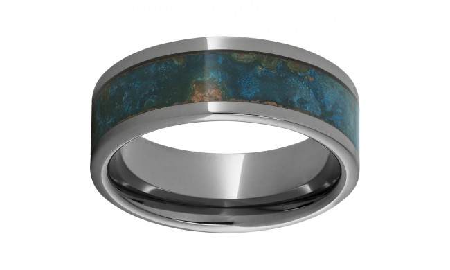 Rugged Tungsten  8mm Pipe Cut Band with Blue Patina Copper Inlay