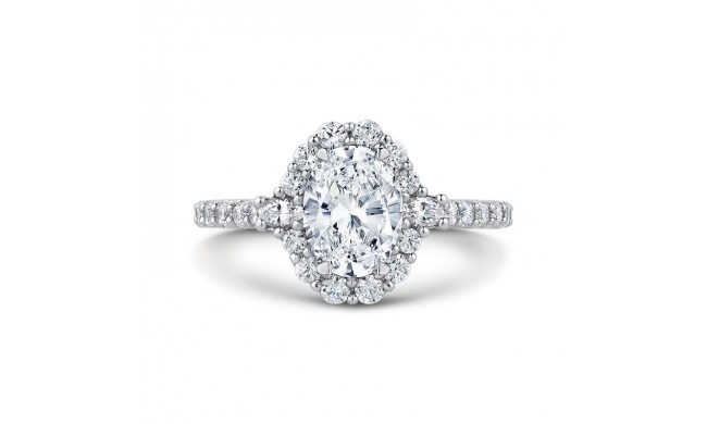 Shah Luxury 14K White Gold Oval Diamond Halo Engagement Ring (Semi-Mount)