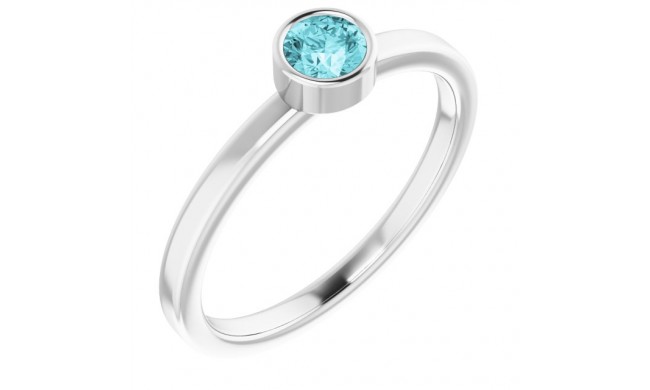 14K White 4 mm Round Blue Zircon Ring