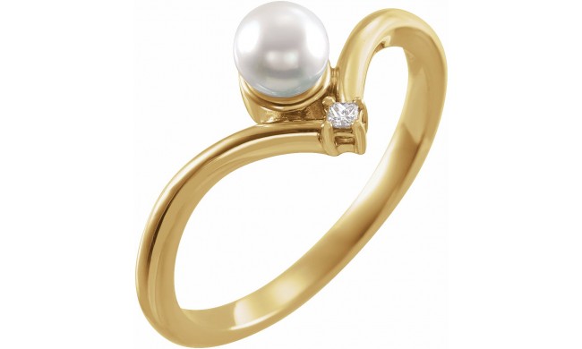 14K Yellow Akoya Cultured Pearl & .025 CTW Diamond Ring