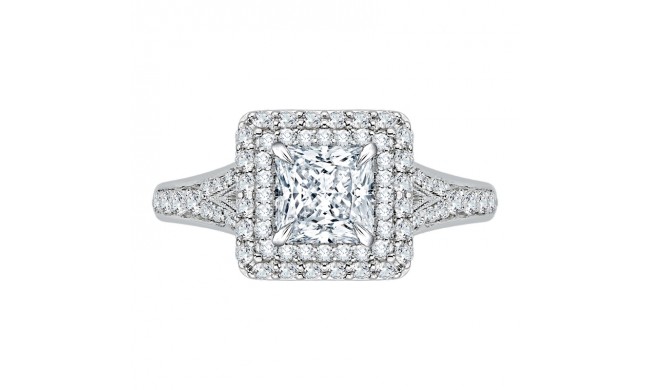 Shah Luxury 14K White Gold Princess Diamond Double Halo Engagement Ring with Split Shank (Semi-Mount)