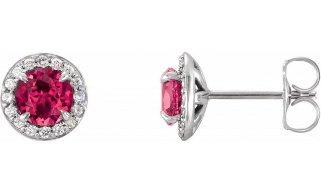 14K White 4.5 mm Round Lab-Grown Ruby & 1/6 CTW Diamond Earrings