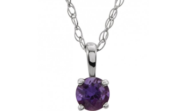 14K White 3 mm Round Amethyst Youth Birthstone 14 Necklace