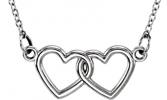 14K White Tiny Poshu00ae Double Heart 16-18 Necklace