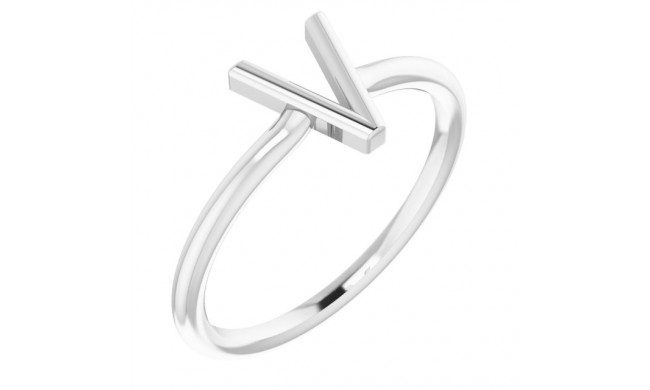 14K White Initial V Ring