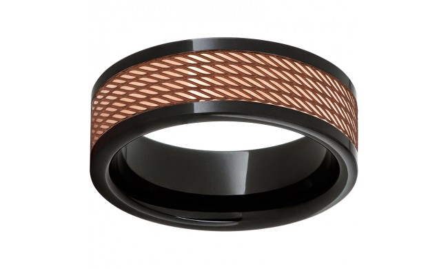 Black Diamond Ceramic Pipe Cut Band with a Copper Inlay and a Cable Laser Engraving