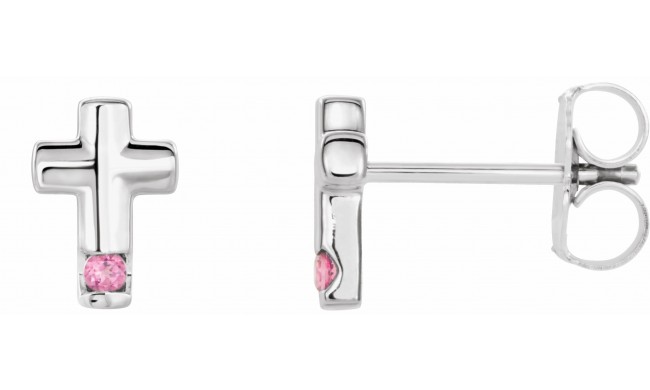 14K White Pink Tourmaline Cross Earrings