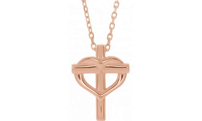 14K Rose Youth Cross with Heart 15 Necklace