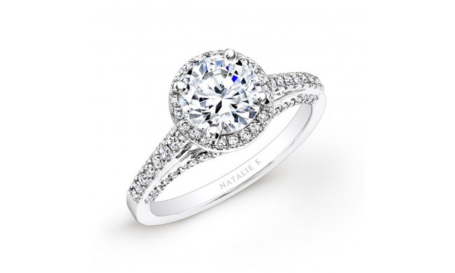 14k White Gold Prong and Bezel Halo White Diamond Engagement Ring