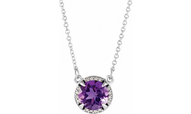 14K White 8 mm Round Amethyst & .05 CTW Diamond 16 Necklace