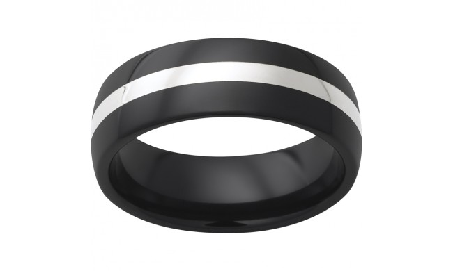 Black Diamond Ceramic Domed Band with 2mm Sterling Silver Inlay