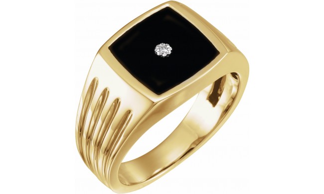 14K Yellow Onyx & .005 CTW Diamond Grooved Ring
