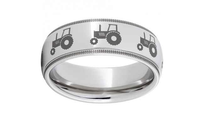 Serinium Domed Band with Milgrain Edges and Tractor Laser Engraving