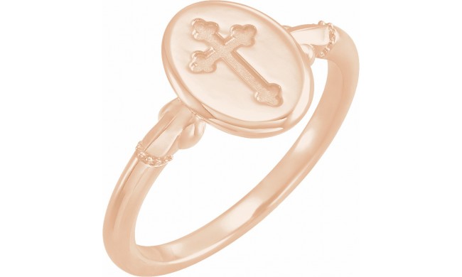 14K Rose 11.5x8.8 mm Oval Cross Signet Ring