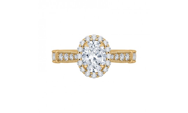 Shah Luxury 14K Yellow Gold Oval Diamond Halo Engagement Ring (Semi-Mount)