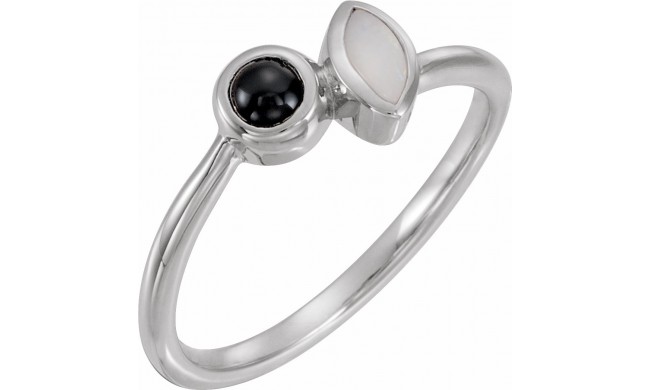 14K White Opal & Onyx Ring