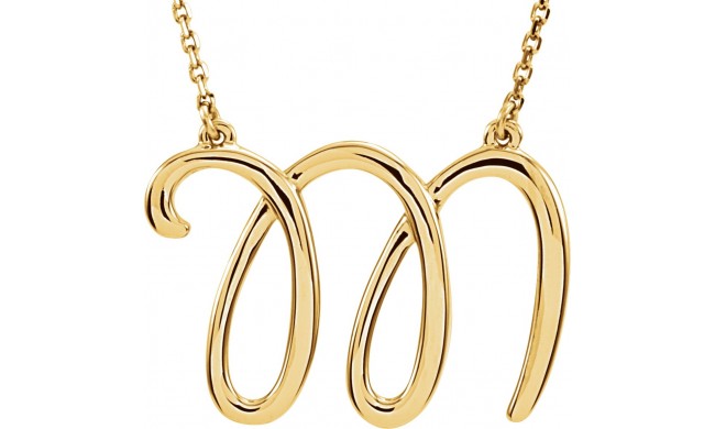 14K Yellow Script Initial M 16 Necklace