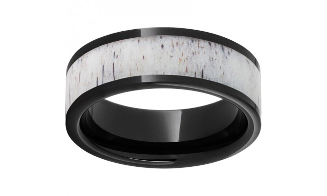 Black Diamond Ceramic Pipe Cut Band with Antler Inlay