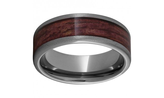 Rugged Tungsten  8mm Pipe Cut Band with Cabernet Barrel Aged Inlay and Stone Finish