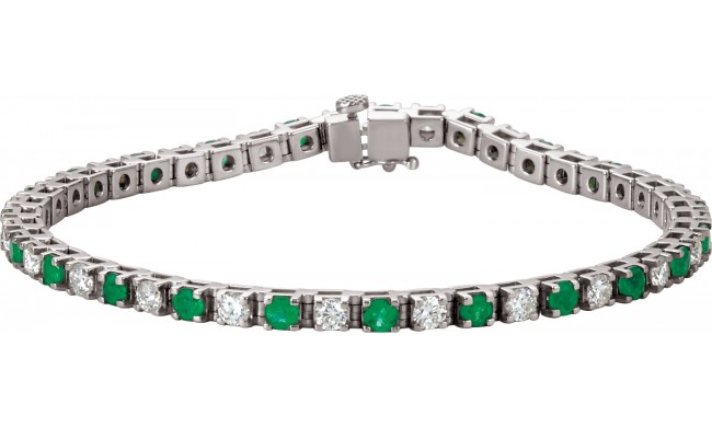 Platinum Emerald & 2 1/3 CTW Diamond Line 7  Bracelet