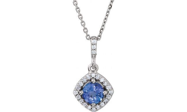 14K White Tanzanite & 1/8 CTW Diamond Halo-Style 18 Necklace
