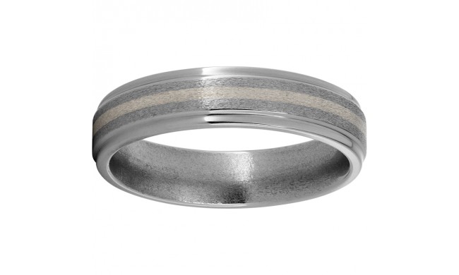Titanium Band with 14K White Gold Inlay and a Stone Finish