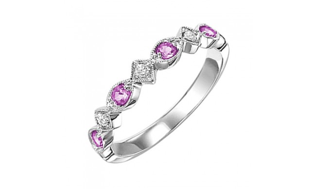 Gems One 14Kt White Gold Diamond (1/20Ctw) & Pink Sapphire (1/6 Ctw) Ring