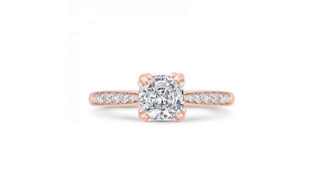 Shah Luxury 14K Rose Gold Cushion Cut Diamond Solitaire Plus Engagement Ring (Semi-Mount)