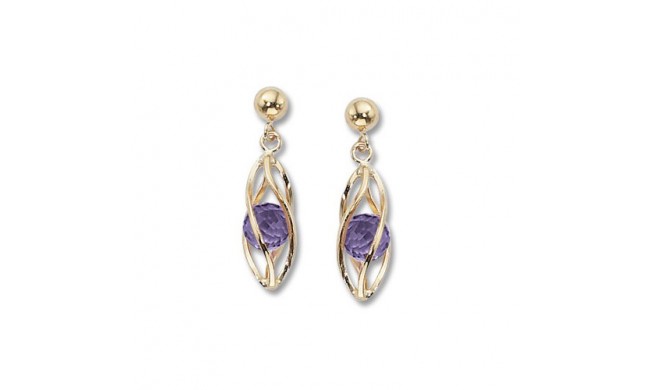 14K Yellow Gold Caged Amethyst Drop earrings