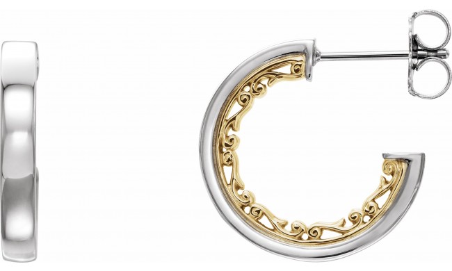 14K White & Yellow 16x2.6 mm Vintage-Inspired Hoop Earrings