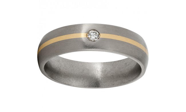 Titanium Domed Band with a 1mm 14K Yellow Gold Inlay, One 6-Point Diamond, and Satin Finish